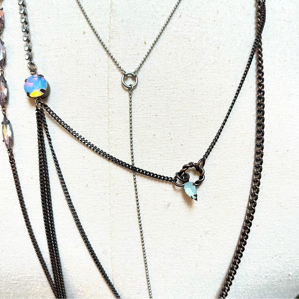 NWT Juicy Couture Wispy Long Layered Necklace w/ Crystals, Pearl, & Rhinestones - Picture 8 of 11